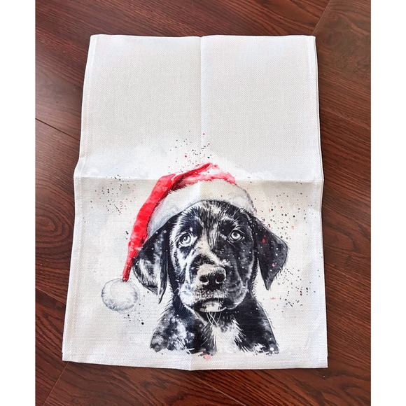 Christmas Black Labrador Dog Table Runner Red Santa Hat Holiday Home Decor 71in - Picture 2 of 6